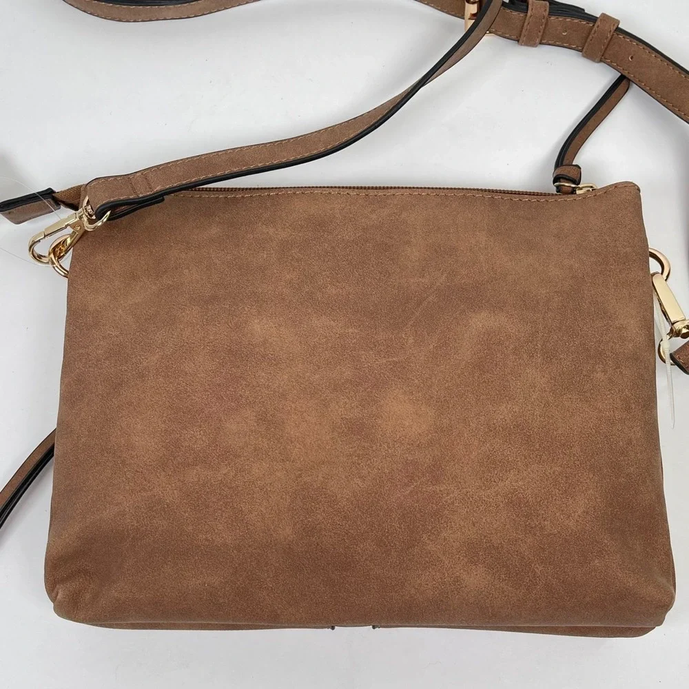 Maurices Crossbody Bag Womens Brown Boho Whipstitch Tassel Faux Suede Purse